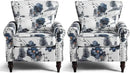Wingback Accent Chair with Removable Pillow, High Back Floral Armchair with Solid Wood Legs & Nailhead Trim, Comfy Upholstered Reading Single Sofa Chair for Bedroom (2, Ink Blue Pattern) by CozyNest Decor