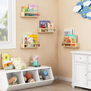 Forbena Natural Wood Nursery Book Shelves Wall Mounted, Floating Bookshelf for Kids Room, Toys and Books Storage Organizer Bookshelves for Toddler Child Bedroom Bathroom (4 Pack Natural Wood) by TinyTreasures Baby Boutique