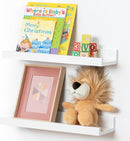 Picture Ledge Shelf for Wall, 16 inch Solid Pine Wood Nursery Book Shelves 2 Packs, Floating Ledge Shelves for Kids' Room Bedroom Bathroom Living Room Photo Frames Office Nursey Wall Decor, White by TinyTreasures Baby Boutique