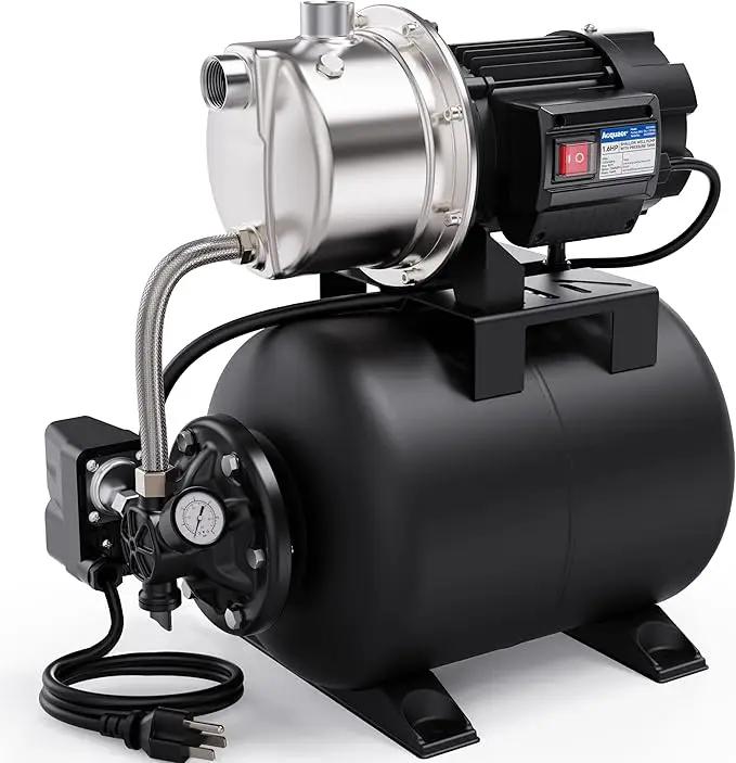 Acquaer 1.6 HP Shallow Well Pump with Pressure Tank, Stainless Steel, 1320 GPH 115V Irrigation, Automatic Water Booster Jet Pump for Home, Garden, Lawn