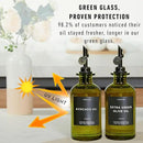 Green Glass Olive Oil Dispenser Bottle For Kitchen By Verpsace,Avocado Oil Dispenser Set, Modern Decor, Gold Kitchen Accessories for Home, Airbnb, Cafe (Black, Set of 2) by CozyNest Decor