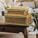 Rattan Box for Home Decor with Lid - Rectangular Coastal Bohemian Style Stackable Decorative Storage Box Set - Handmade from Natural Rattan, Cedar & Real Glass by CozyNest Decor