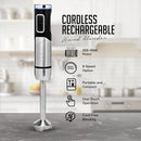 OVENTE Cordless Immersion Hand Blender, Rechargeable Handheld Portable Stick Mixer with 8 Mixing Speed Option, One-Touch Control and Stainless Steel Blades for Smoothies, Shakes or Soups, Black HR981B by TinyTreasures Baby Boutique