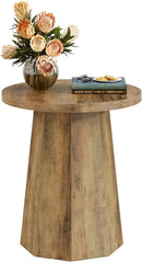 Tribesigns Round Pedestal End Table, Farmhouse Couch Side Table with Octagonal Base, Nightstand Accent Wooden Drink Stand (1, Rustic Brown) by CozyNest Decor