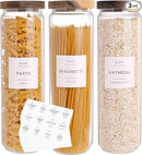 3 Set Glass Pantry Storage Jars with Acacia Airtight Lid - 50oz Thicken Glass Kitchen Canisters with 132 Pantry Labels - Tall Food Storage Containers with Wood Lid for Pasta,Spaghetti,Cereal by CozyNest Decor