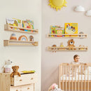 Fun Memories Nursery Book Shelves - Rustic Natural Solid Wood Floating Bookshelf for Kids - Wall Book Shelves for Kids Room (Natural, 32inch - 2P) by TinyTreasures Baby Boutique