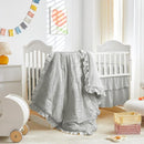 Tufted Ruffle Crib Bedding Set 3 Pieces Baby Girls Boys Boho Quilted Comforter with Fitted Sheet and Bed Skirt - Cute Ruffled Shabby Chic Baby Bedding Soft Blanket Design Light Gray by TinyTreasures Baby Boutique
