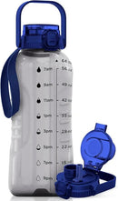 AQUAFIT 64 oz Water Bottle with Time Marker - 2in1 Straw & Chug Lid - BPA Free Big Water Bottle with Straw - Gym Water Bottle with Strap - Water Jug (64 Ounces, Clarity) by CozyNest Decor