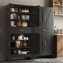 71 "Farmhouse Metal Filing Cabinet with a Drawer and 4 Adjustable Shelves, with 4 Large barn Door White Kitchen Cabinets, Metal Food Cabinets for Home, Kitchen, Dining/Living Room (Black) by CozyNest Decor