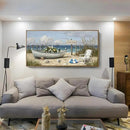 amatop Large Framed Wall Art for Living Room Nautical Beach Canvas Print Blue Flower Boat on Sandy Shore Ocean Seaside Landscape Coastal Artwork with Sea Birds Rustic Bedroom Office Home Decor 48×24 Inch by CozyNest Decor