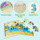 Wooden Puzzles for Toddlers 2-4, 9 Pieces Dinosaur Jigsaw Puzzles for Kids Ages 3-5, Preschool Learning Activities, Learning & Educational Toys, Gifts for Boys, Girls by TinyTreasures Baby Boutique