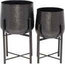 CosmoLiving by Cosmopolitan Metal Indoor Outdoor Planter Large Planter Pot with Removable Stand, Set of 2 Planters 19", 17"H, Black by GreenHaven Gardens