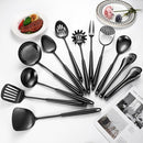 304 Stainlss Steel Matte Kitchen Utensils Set, 12 Pcs Long Metal Cooking Utensil Gadgets Tools Set with Spatula, Ladle, Spoon, Ladle, Skimmer, Tunner, Pasta Server, Tongs(Black, Dishwasher Safe) by CozyNest Decor