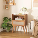 Lerliuo Rattan Nightstand, Side Table with Drawer Open Shelf, Cane Accent Bedside End Table with Solid Wood Legs, Mid Century Modern Night Stand for Bedroom, Dorm and Small Spaces (Tea Brown) by CozyNest Decor