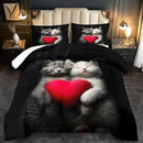 Cute Cat Comforter Set Twin,Kawaii Cat Bedding Set for Girls,Cute Animal Comforter Red Love Heart Bedding Decor,Kawaii Farm Animal Quilt Patterns Kids and Adults by CozyNest Decor