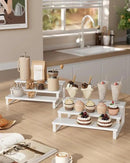 SONGMICS Display Risers, Set of 2 Engineered Wood Perfume Organizer Stand, 3-Tier Cupcake Stand Holder, Spice Rack, Shelf Risers for Figures, Dessert Shelves, Snow White and Cloud White UKCS116W01 by CozyNest Decor