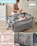 AirClub 4 in 1 Baby Bassinet Bedside Sleeper, 4 Functions Crib, Playard, Portable Changing Table, Bassinet for Newborn Baby, Bedsaide Bed w/Wheels&Brakes by TinyTreasures Baby Boutique