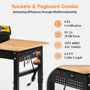 70" Adjustable Workbench on Wheels, 2000 LBS Heavy Duty Work Table with Power Outlets & Pegboard, Rubber Wood Workstation for Garage, Workshop, Office, Home, Commercial by GreenHaven Gardens