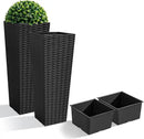 JUMMICO Set of 2 Resin Rattan Tall Planters for Outdoor Plants, Large Tapered Planters with Drainage Holes&Inner Trays, Flower Pots for Garden, Patio, Porch, Backyard (Black, 24'') by CozyNest Decor