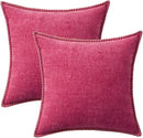 MIULEE Pack of 2 Couch Throw Pillow Covers 18x18 Inch Hot Pink Farmhouse Decorative Pillow Covers with Stitched Edge Soft Chenille Solid Dyed Spring Pillow Covers for Sofa Bed Living Room by CozyNest Decor
