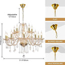 Modern Elegant 15 Lights K9 Crystal Glass Chandelier Golden Pendant Ceiling Lighting European Style for Dining Living Room Bedroom Transparent,15 E12 Bulbs Required by CozyNest Decor