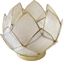 Blooming Lotus Capiz Shell Tealight Candle Holder, Handcrafted Decorative Tea Light Candleholder with Translucent Flower Petals for Ambient Illumination and Natural Elegance, Natural by CozyNest Decor