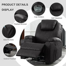 Power Recliner Chair with Heat and Massage, PU Leather Home Theater Seating with LED Lights/Cup Holders/Side Pocket/USB Port, Reclining Sofa Chair for Living Room (3, Black) by CozyNest Decor