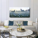 amatop Large Rustic Canvas Wall Art – Farmhouse Blue Rose and Windmill Landscape Picture, Nature Country Floral Sunset Wall Decor for Living Room Bedroom, Countryside Botanical Artwork Print 48x24 Inch by CozyNest Decor