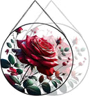RIVEENY Red Rose Stained Glass Window Hanging,8" Valentines Day Rose Gifts for Wife Girlfriend,Birthday Gift for Women, for Mom Grandma Aunt Sister by GreenHaven Gardens