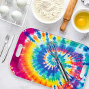 Serving Trays with Handles, 14.5 x 9.8 inch Rectangular Plastic Tray for Restaurant, Kitchen, Tie-Dye Colorful Spiral Patterns by CozyNest Decor