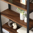 Solid Wood Bookshelf, 4-Tier Rustic Vintage Industrial Etagere Bookcase, Open Metal & Wood Vintage Book Shelf, Retro Brown by CozyNest Decor