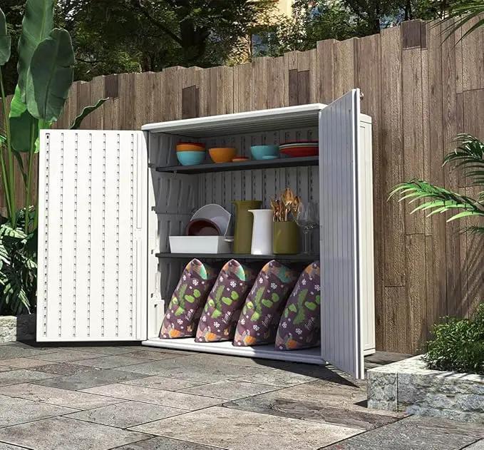 HOMSPARK Indoor/Outdoor Storage Cabinet with Doors and Shelf, 34”x16”x36” HDPE Plastic Storage Box for Patio, Bedroom, Bathroom, Living Room, Balcony, Multi-Purpose for Daily Tools, White, photo 5 of 8
