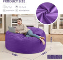 4FT Bean Bag Chair, Large Bean Bag Chairs with Memory Foam Filled, Fluffy Beanbag Sofa with Dutch Velvet Cover, Round BeanBag Chairs for Living Room, Playroom - Purple by TinyTreasures Baby Boutique