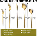 40 Piece Gold Silverware Set for 8, Terlulu Stainless Steel Flatware Set, Gold Cutlery Set Utensils Set, Tableware Include Forks Knives Spoons for Home Kitchen Restaurant Wedding, Satin Finish by CozyNest Decor