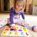 7 Pack Wooden Puzzles for Toddlers 2 3 4 5 Years Old - 7 Colorful Chunky Wood Peg Puzzles for Kids Ages 2-5, Alphabet Shape Numbers Fruits Sea Animals Dinosaur Zoo - Educational Toddler Learning Toys by TinyTreasures Baby Boutique