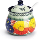 silesia Handmade Sugar Bowl with Lid and Spoon, 9 Ounce Ceramic Hand-Painted Sugar Jar for Home in Gift Box, Kitchen Decor, Oven, Dishwasher & Microwave Safe, Glazed Green by CozyNest Decor