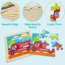 Wooden Puzzles for Toddlers 2-4, 9 Pieces Vehicle Jigsaw Puzzles for Kids Ages 3-5, Toddler Toys for 2-4 Preschool Learning Activities, Learning & Educational Toys, Gifts for Boys, Girls by TinyTreasures Baby Boutique