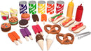 Melissa & Doug Wooden Snacks and Sweets Food Cart - 40+ Play Food pcs, Reversible Awning by TinyTreasures Baby Boutique