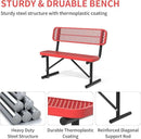 4/6/8 Feet Park Bench for Outside Heavy Duty Metal, Garden Benches Outdoor Bench with Backrest & Portable Frame, for Shopping Malls Stores Parks Patios Decks, Red by GreenHaven Gardens