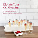 Prestee Set of 24 Silver Glitter Plastic Champagne Flutes - 4.5 oz Capacity - Shatterproof Durable Disposable Glasses - Elegant Design - Ideal for Weddings, Cocktail Parties, and Outdoor Celebrations by CozyNest Decor