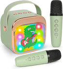 Dinosaur Karaoke Machine for Kids, Portable Mini Karaoke Machine with 2 Wireless Microphones, 4 5 6 7 8 9 10 Years Old Girl Boy Easter Christmas Birthday Gift Colorful Lighted Speaker Toys by TinyTreasures Baby Boutique
