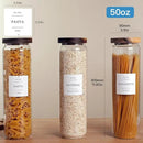 3 Set Glass Pantry Storage Jars with Acacia Airtight Lid - 50oz Thicken Glass Kitchen Canisters with 132 Pantry Labels - Tall Food Storage Containers with Wood Lid for Pasta,Spaghetti,Cereal by CozyNest Decor