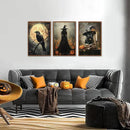 KAIRNE Framed Halloween Canvas Wall Art,Dark Witch Crow Prints,Black Cat Painting,Horror Gothic Pictures Set of 3 (16”X24”),Scary Halloween Wall Decor for Party Living Room Bedroom Office Decoration by CozyNest Decor