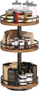 HOOBRO 3-Tier Lazy Susan Organizer, Rotating Spice Rack, Turntable Spice Rack, Vertical Storage Organizer, for Kitchen Countertop, Vanity, Dining Table, Rustic Brown and Black BF09TL01 by CozyNest Decor