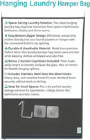 Hanging Laundry Hamper Bag – Space-Saving Dirty Clothes Storage with Free Adjustable Stainless Steel Over-the-Door Hooks & 2 Suction Cup Hooks – Ideal for bathrooms, bedrooms & dorms by CozyNest Decor