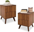 Fluted Nightstand Set of 2, Mid Century Modern 2 Drawer Dresser for Bedroom, Small Dresser Night Stand Side Table End Table with Wood Fluted Drawer Storage for Bedroom Closet(Walnut) by CozyNest Decor