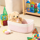 Small Storage Baskets for Organizing | Closet Organizer Bins | Shelf Toy Basket | Woven Rope Baskets | Cube Decorative Box | Shallow Basket | 13x8.5x5.1” | 3 Packs White Pink by TinyTreasures Baby Boutique