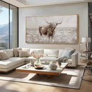 Farmhouse Highland Cow Wall Decor on Canvas with Framed Large Landscape Brown Artwork for Bedroom Living Room Office Decor 29x58 Inch by CozyNest Decor