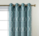 MIUCO Moroccan Embroidered Semi Sheer Curtains Faux Linen Grommet Window Panel Pair for Bedroom 52 x 63 Inch, Teal by CozyNest Decor