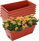 Window Box Planter, 7 Pack Plastic Vegetable Flower Planters Boxes 17 Inches Rectangular Flower Pots with Saucers for Indoor Outdoor Garden, Patio, Home Decor (Red) by GreenHaven Gardens